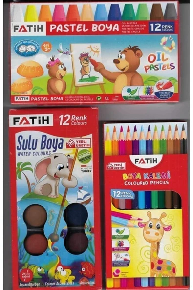 Fatih Okul 3 'lü Boya Seti -12'li Kuru Boya + 12'li Pastel Boya + 12'li Sulu Boya - 2
