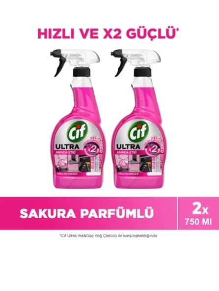 Cif Ultra Sprey Sakura Parfümlüi Kir Ve Yağ Sökücü 750 Ml x 2 Adet ürün görseli