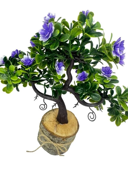 Yapay Çiçek Mor Çiçekli Bonsai Ağacı Dekoratif Kütük Saksıda Yapay Ağaç Bonzai Losus Çiçekli - 3