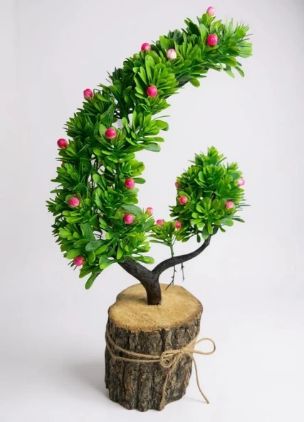 Yapay Çiçek Pembe Çiçekli Bonsai Ağacı Dekoratif Kütük Saksıda Yapay Ağaç Bonzai Hilal Model ürün görseli