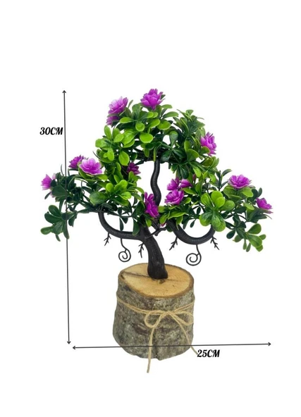 Yapay Çiçek Lila Çiçekli Bonsai Ağacı Dekoratif Kütük Saksıda Yapay Ağaç Bonzai Losus Çiçekli - Resim 5