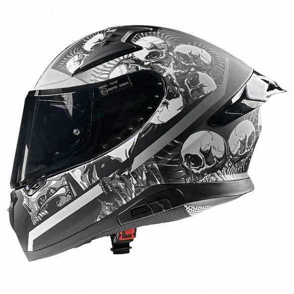 Pilot Snake SV Skull Mat Gri Kurukafa Kapalı Motosiklet Kaskı ürün görseli