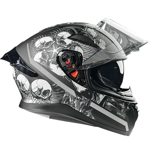 Pilot Snake SV Skull Mat Gri Kurukafa Kapalı Motosiklet Kaskı - Resim 3