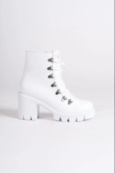 JET-EMMA Bağcıklı Fermuarlı Ortopedik Taban TopukluKadın Bot CBT - Beyaz - Resim 6