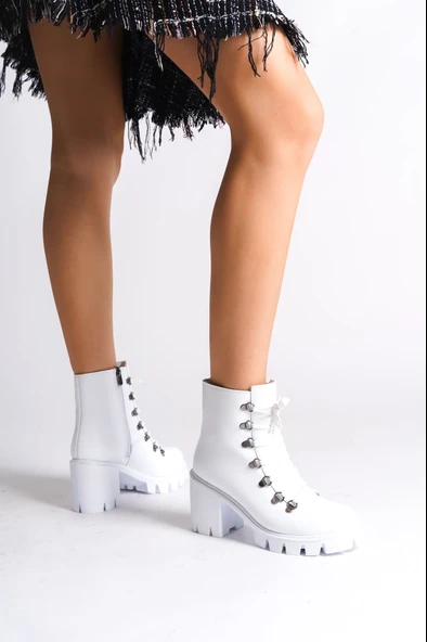 JET-EMMA Bağcıklı Fermuarlı Ortopedik Taban TopukluKadın Bot CBT - Beyaz ürün görseli