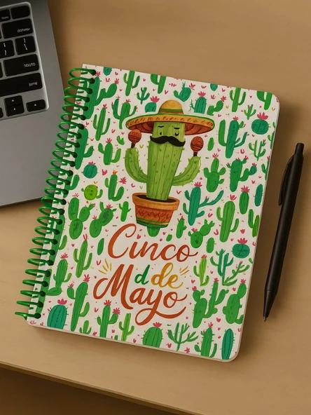 Cinco de Mayo Temalı Spiral Çizgili Defter – 80 Yaprak, 18x24 cm ürün görseli 1