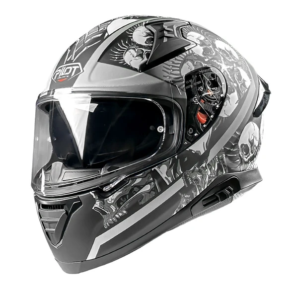 Pilot Snake SV Skull Mat Gri Kurukafa Kapalı Motosiklet Kaskı - Resim 2