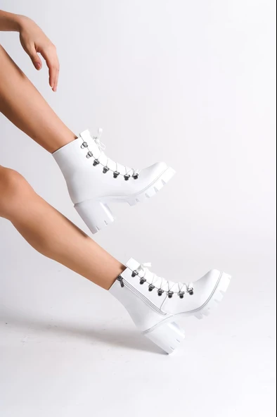 JET-EMMA Bağcıklı Fermuarlı Ortopedik Taban TopukluKadın Bot CBT - Beyaz - Resim 3