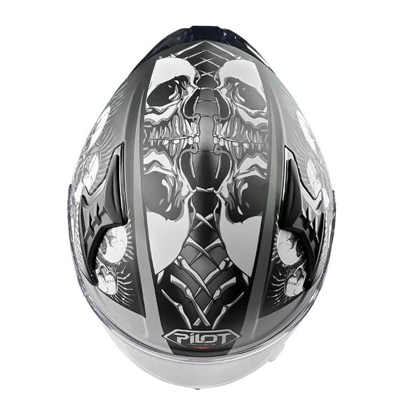 Pilot Snake SV Skull Mat Gri Kurukafa Kapalı Motosiklet Kaskı - Resim 4