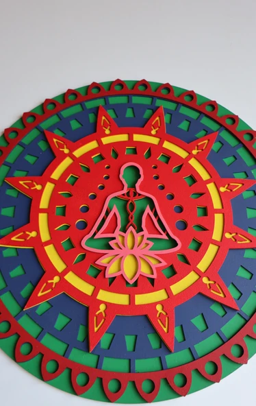 Ev Dekoru Lotus Mandala Çakra Temalı Ahşap Duvar Dekoru - 3