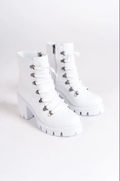 JET-EMMA Bağcıklı Fermuarlı Ortopedik Taban TopukluKadın Bot CBT - Beyaz - Resim 4