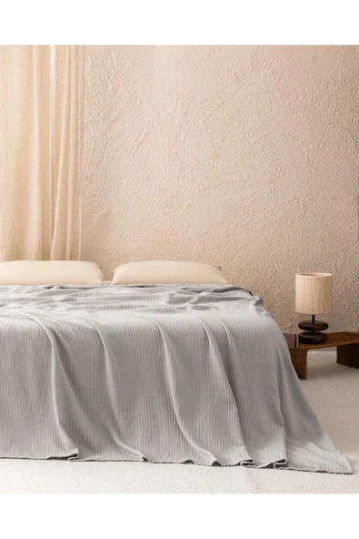 Madelyn Tek Kişilik %100 Pamuk Yatak Örtüsü - Açık Gri ürün görseli