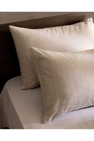 Odette %100 Pamuk Ranforce 2'li Yastık Kılıfı - Bej - Resim 2