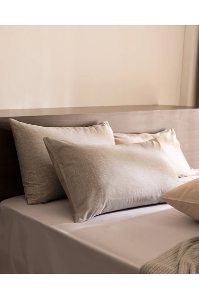 Odette %100 Pamuk Ranforce 2'li Yastık Kılıfı - Bej ürün görseli 1