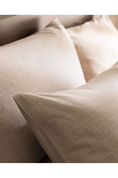 Odette %100 Pamuk Ranforce 2'li Yastık Kılıfı - Bej - Resim 3