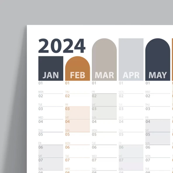 2026 Yıllık Planlayıcı Duvar Takvimi | Antrasit Gri Camel Bej Gri Renkler Aylık Planlayıcı - Resim 3