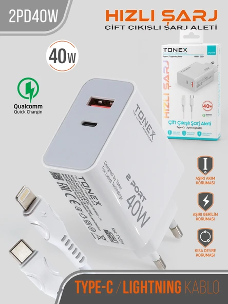 40W Lightning Çift Çıkışlı Şarj Aleti