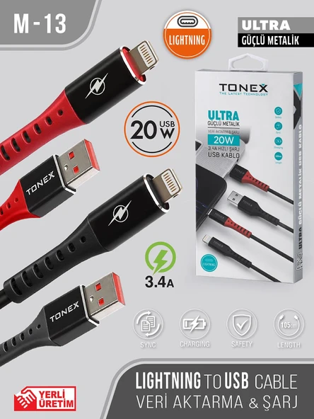 20W Lighting Ultra Güçlü Metalik USB Kablo