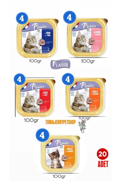 Plaisir Karışık Pate Yaş Tabak Set Kedi Maması 100 Gr x  20 Adet ürün görseli