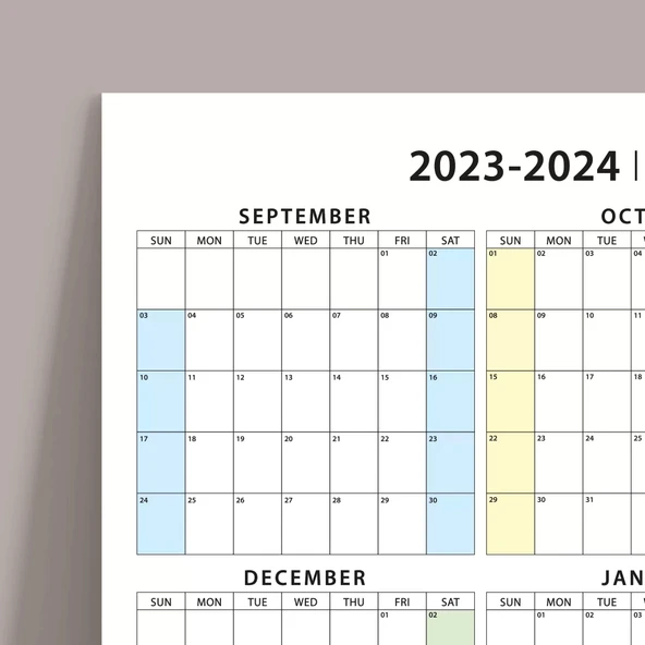 Eylül Başlangıç 2025 - 2026 Akademik Takvim, Pazar Günü Başlangıçlı Akademik Planlayıcı - Resim 2