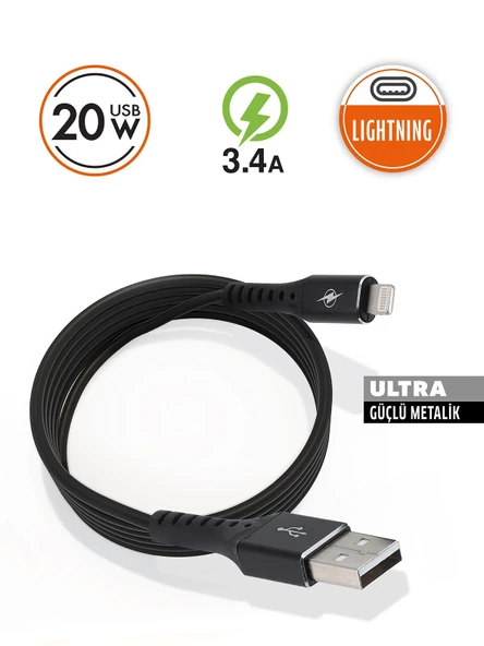 20W Lighting Ultra Güçlü Metalik USB Kablo - 4