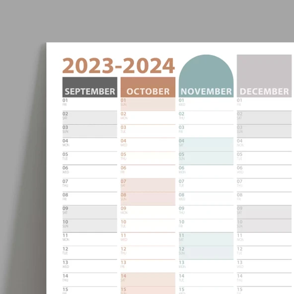 Eylül Başlangıç 2025-2026 Akademik Takvim, Boho Akademik Planlayıcı, Akademik Duvar Takvimi - Resim 2