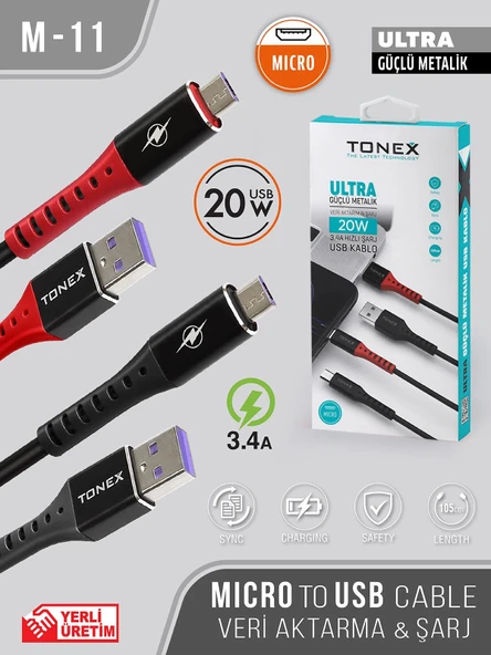 20W Micro Ultra Güçlü Metalik USB Kablo