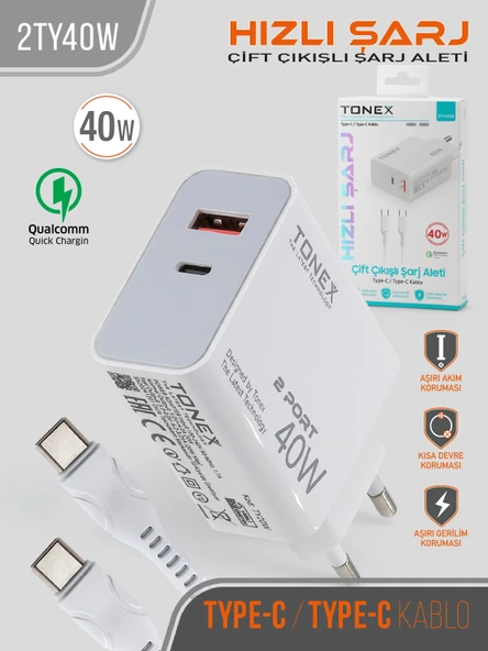 Tonex 40W TYP-C Çift Çıkışlı Şarj Aleti