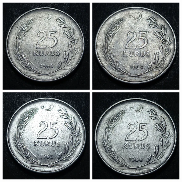 Escoines 3996368992bc75f560 1963, 1964, 1965, 1966 25kuruş Acmonital52 para - Resim 3