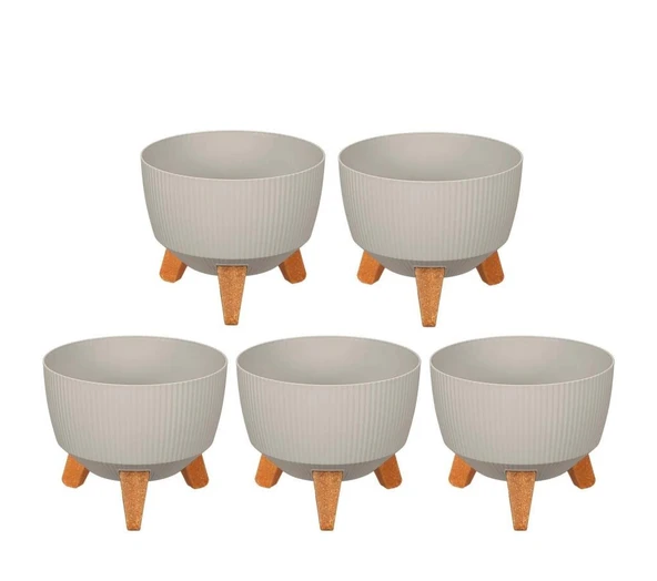 Omnipazar ELF-496 Dekoratif Ayaklı Nostalji Saksı 9 lt Taş Gri 5 Adet ürün görseli