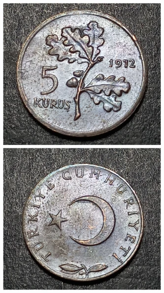 Escoines 39963689926476d0b5 1972 çt 5Kuruş %97 Bakır para ürün görseli 1