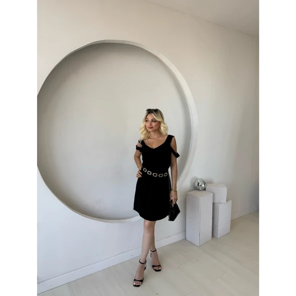 Lucky Life Kadın Askılı Soğuk Omuz Detaylı Modal Elbise