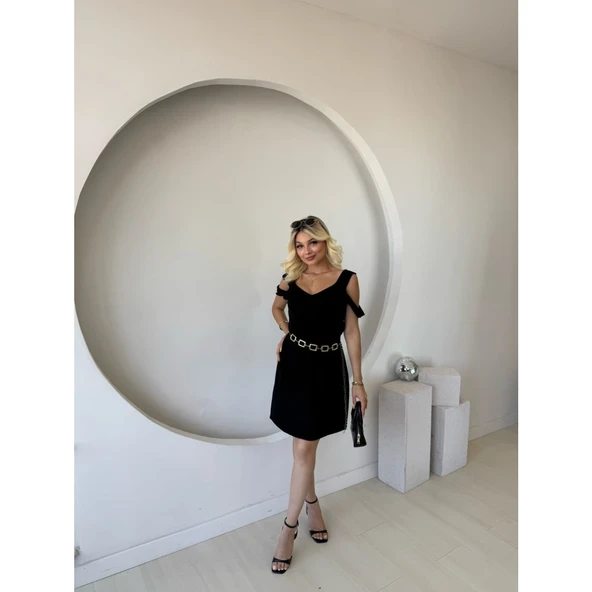 Lucky Life Kadın Askılı Soğuk Omuz Detaylı Modal Elbise - 2