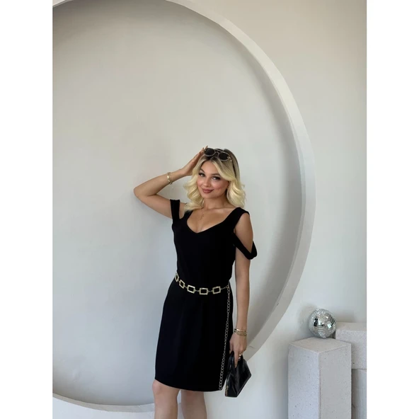 Lucky Life Kadın Askılı Soğuk Omuz Detaylı Modal Elbise - 6