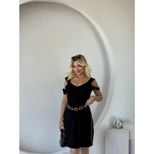 Lucky Life Kadın Askılı Soğuk Omuz Detaylı Modal Elbise - 3