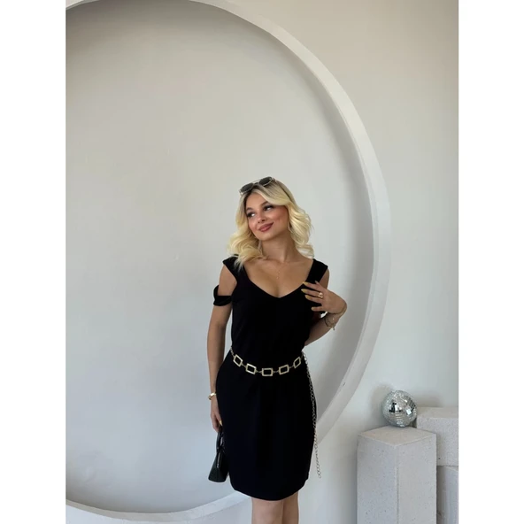 Lucky Life Kadın Askılı Soğuk Omuz Detaylı Modal Elbise - 4