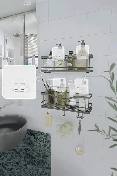 3 Adet 7x7cm Yedek Süper Güçlü Yapışkanlı Askı, 20KG Banyo - Mutfak Raf Tutucu Sticker, Delmesiz - 2