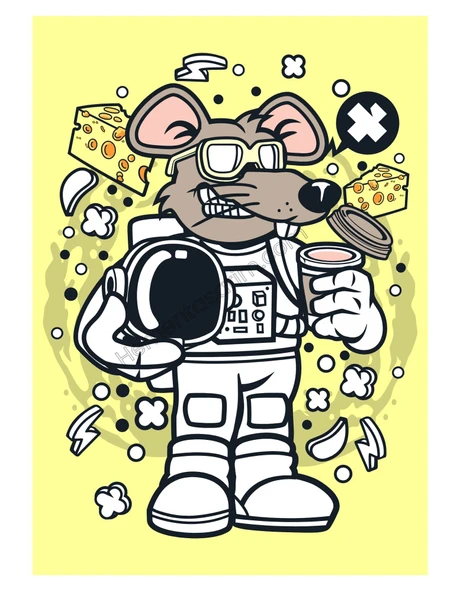 Astronot Fare Karikatür Dijital T-Shirt Tasarımı - 9