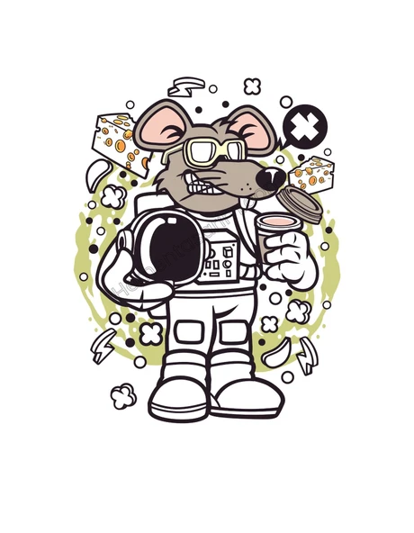Astronot Fare Karikatür Dijital T-Shirt Tasarımı - 7