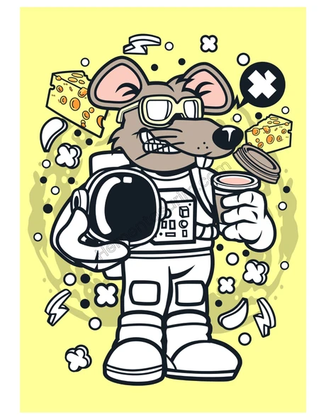 Astronot Fare Karikatür Dijital T-Shirt Tasarımı - 8