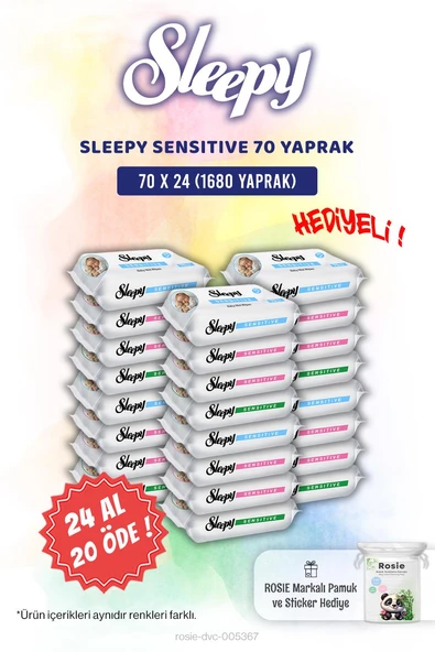 Sleepy Sensitive 24 AL 20 ÖDE 70'li Bebek Islak Mendili ve Rosie Pamuk Hediye ürün görseli
