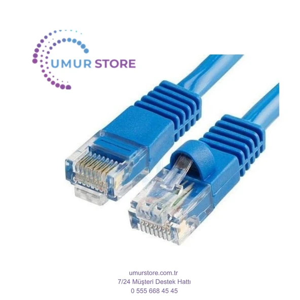 CAT610M Cat6 RJ45 Lan Kablosu Uçlari Fabrikasyon Takili Bilgisayar Modem Mavi Internet Ethernet Kablosu ürün görseli 1