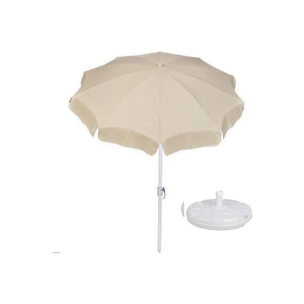 Bahçe Plaj Balkon Şemsiyesi 200 cm Çapında 10 Telli Kalın Kumaş Şemsiye + Taşıma Çantası + Bidon ürün görseli