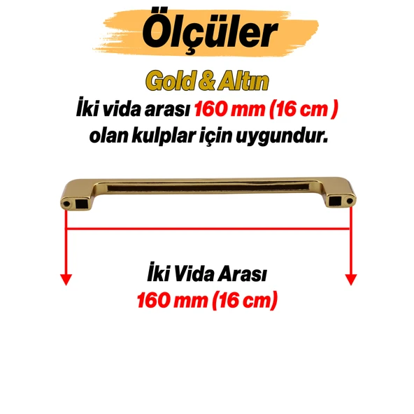 Ilıca Gold Altın Metal Kulp 160 mm - 16 cm Mobilya Çekmece Mutfak Dolabı Dolap Kulpları Kulbu Kulpu - Resim 3