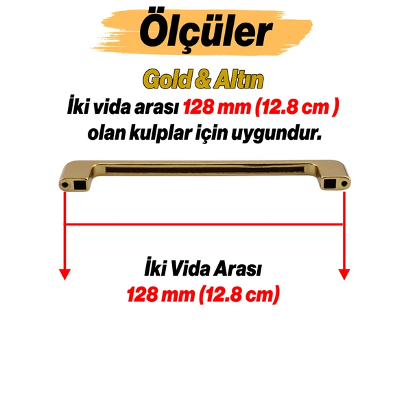 Gold Altın Metal Kulp 128 mm - 12.8 cm Mobilya Çekmece Mutfak Dolabı Dolap Kulpları Kulbu Kulpu - Resim 3
