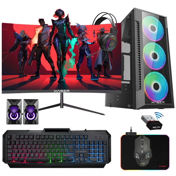 Xaser Xsr1184 Ryzen 5 5500 16GB Ram 512GB M.2 NVMe SSD 4GB GT740 23.8" 100Hz Curved Oyuncu Bilgisayarı ürün görseli 1