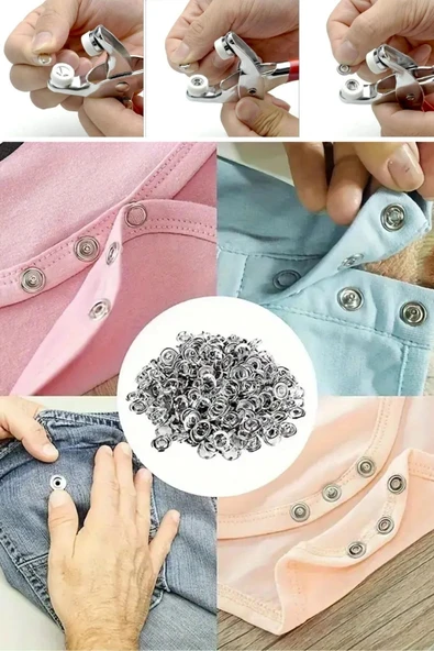 100 adet Paslanmaz Çelik Çıtçıt ve Pense Seti Metal Çıt Çıt Makinesi - Resim 7