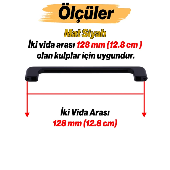 Ilıca Metal Kulp 128 mm - 12.8 cm Mat Siyah Mobilya Çekmece Mutfak Dolabı Dolap Kulpları Kulbu Kulpu - Resim 2