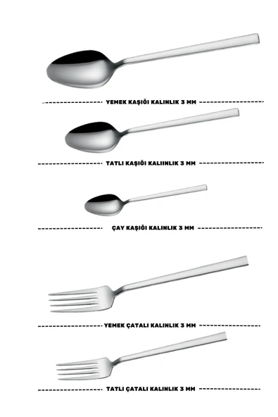 Lugga Doğa Yemek - Tatlı Çatal Kaşık ve Çay Kaşık Takımı 12 Kişilik 60 Parça - 3
