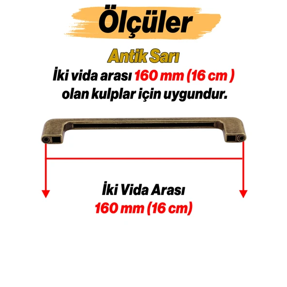 Ilıca Antik Sarı Metal Kulp 160 mm - 16 cm Mobilya Çekmece Mutfak Dolabı Dolap Kulpları Kulbu Kulpu - Resim 2